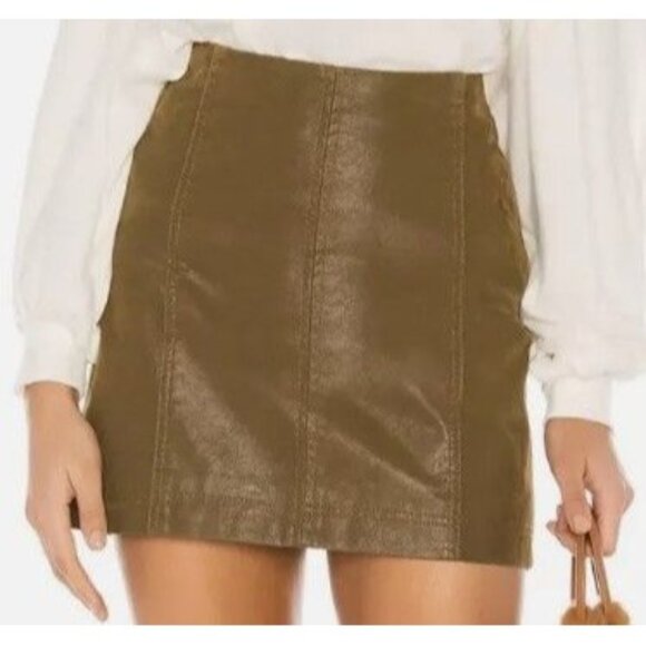 Free People Womens 8 Modern Femme Vegan Faux Leather Mini Skirt Brown‎ Tobacco - Picture 1 of 12